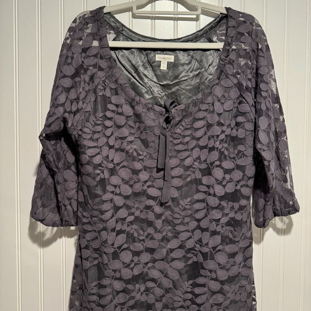 Garnet Hill Boheme Gray Easy Lace Dress Romantic Half Sleeve Size 8 - Picture 3 of 8